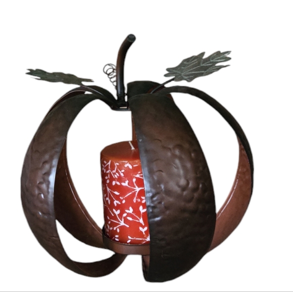 Hammered Metal Pumpkin Pillar Candle Holder - Picture 2 of 6